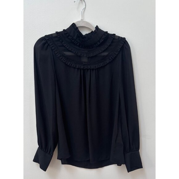 Kate Spade New York Black Ruffle High Neck Blouse Size M 100% Polyester Dry Clea - Picture 1 of 6